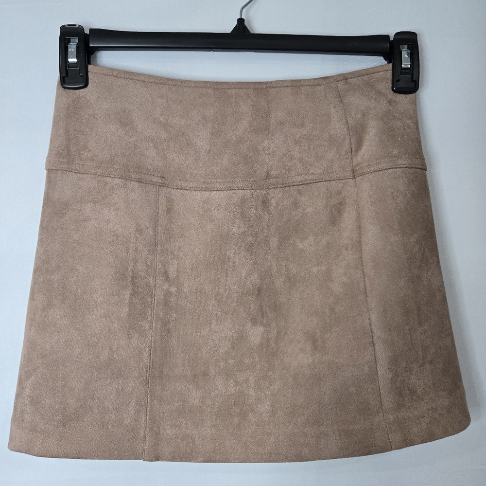 Luxxel Women's Tan Suede Skirt With Corset Tie Up Detail Size Small